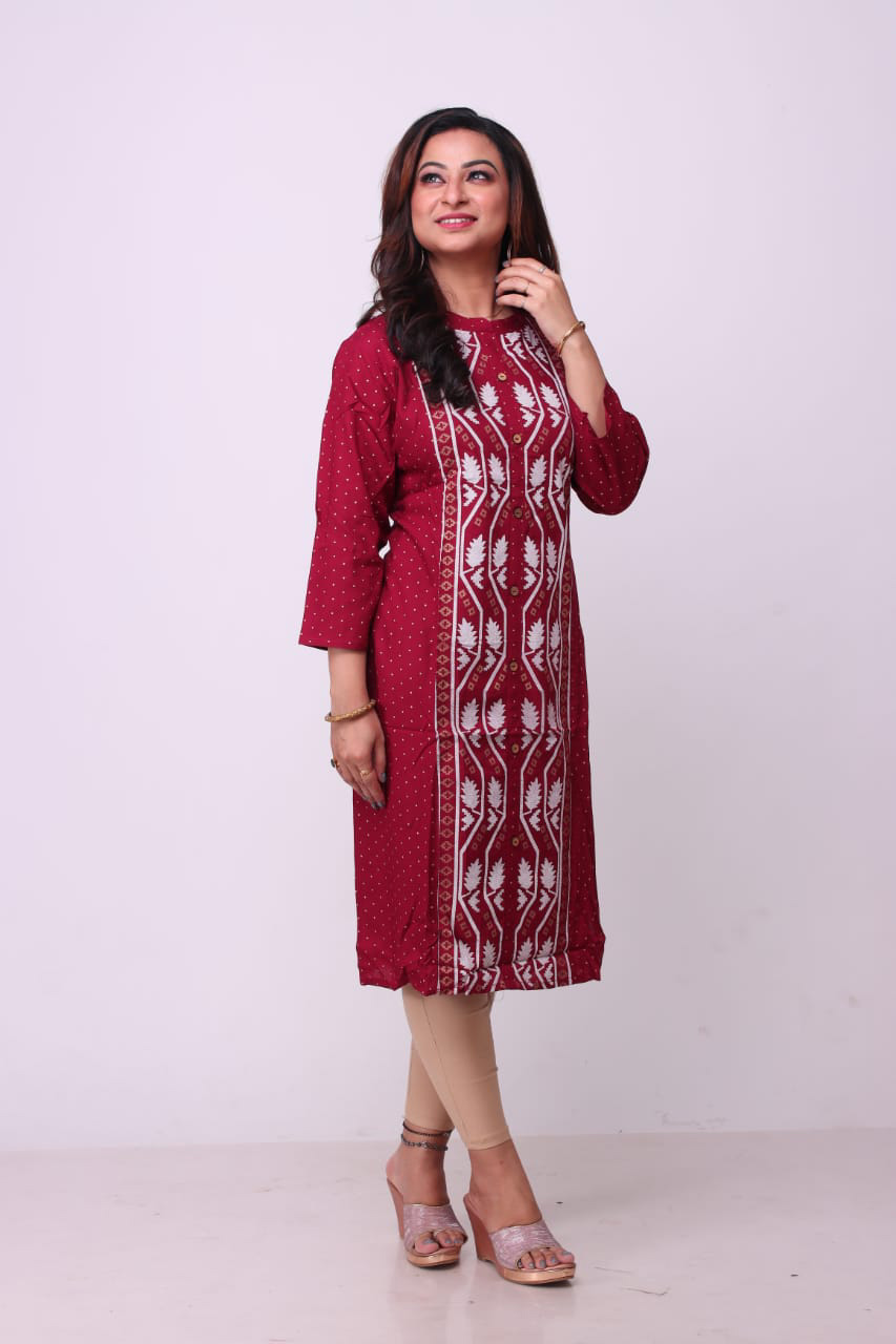 Maroon coloured kurti with white Dhakai work, exclusive handloom collection
