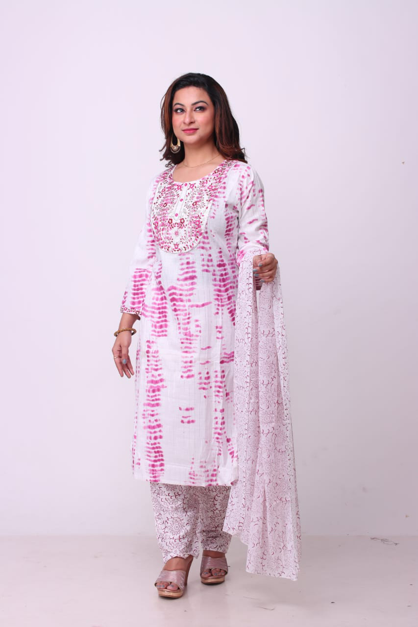 Women's white pink printed Modal Suits 