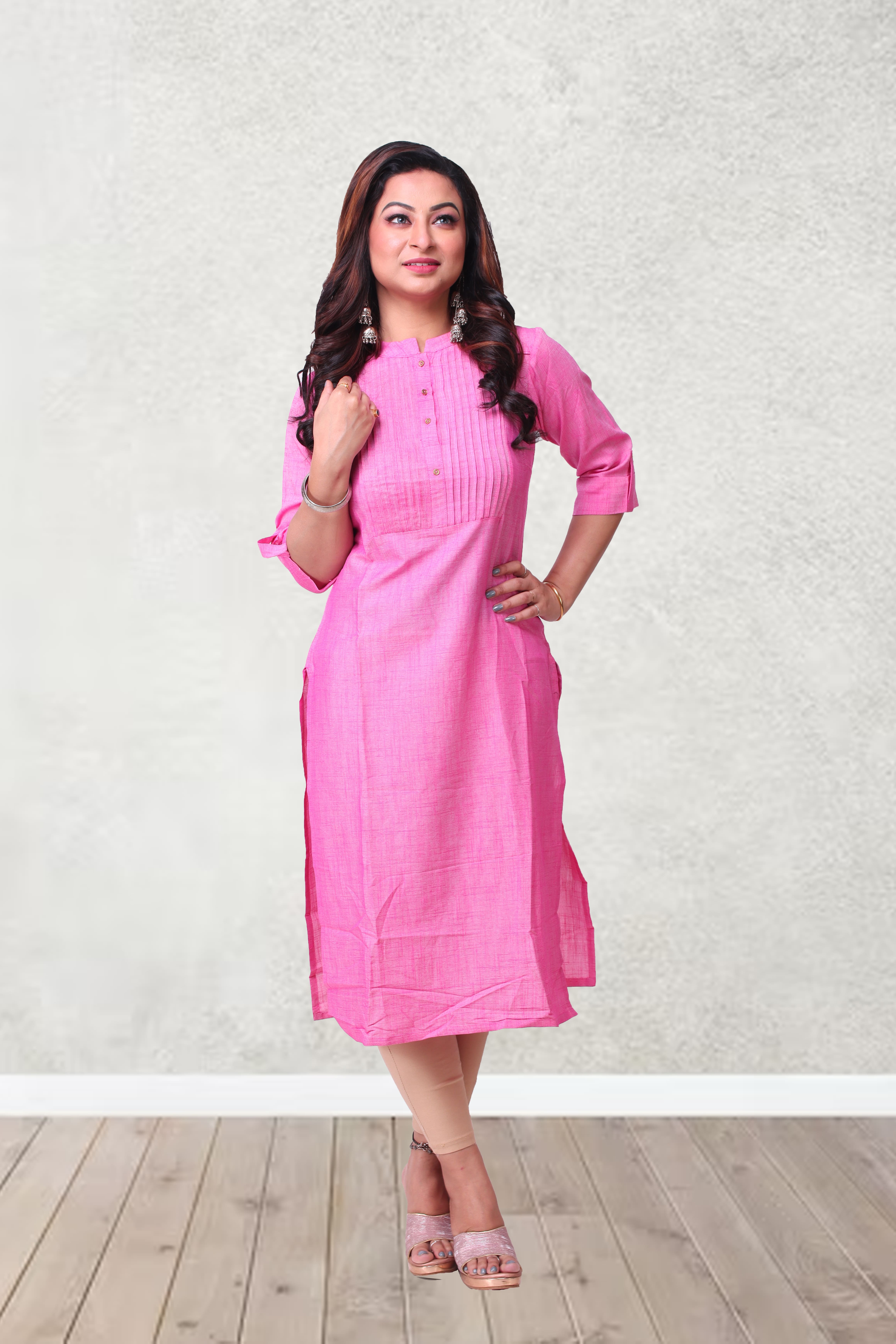 Pink super soft cotton wash and wear kurti