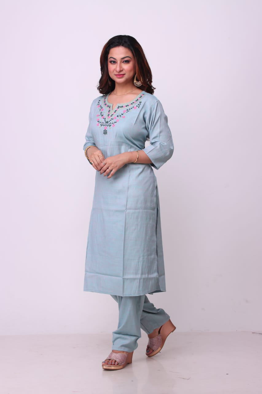 Women's white sky blue printed Modal Suits